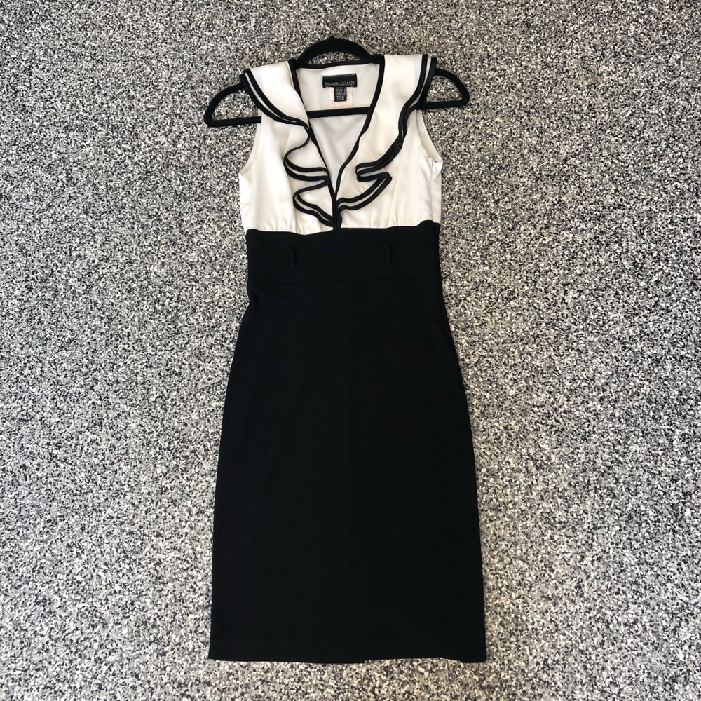 Frank Lyman ✦ Black & White Ruffle Sheath Dress (size 4)